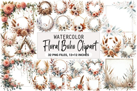 Download Floral Frame Border Wreath. Boho Clipart - Boho clipart Collection