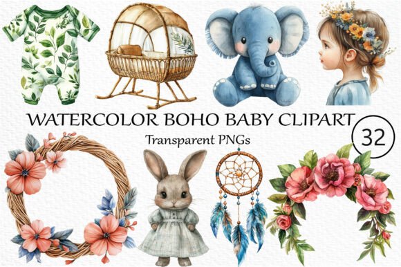 Download Watercolor Boho Baby Clipart Bundle - Premium Resources