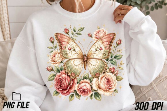 Download Vintage Butterfly and Roses PNG - Premium Resources
